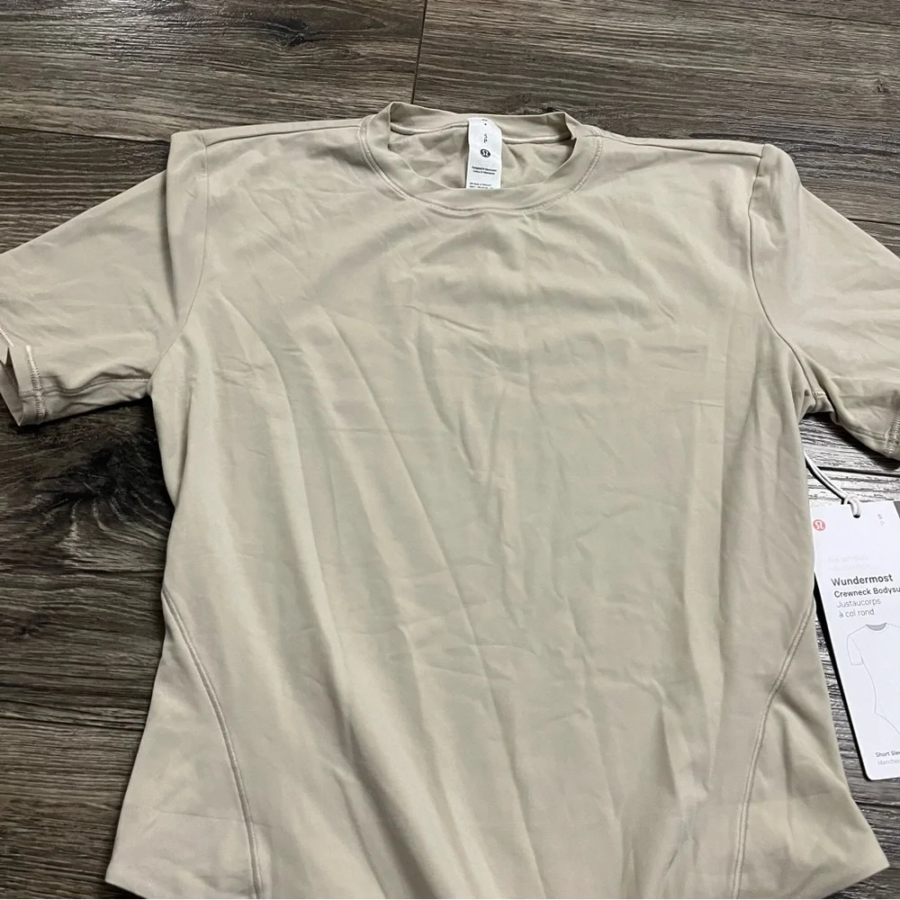 NWT Lululemon Wundermost Nulu Short-Sleeve Crew Thong Bodysuit Mojave Tan S